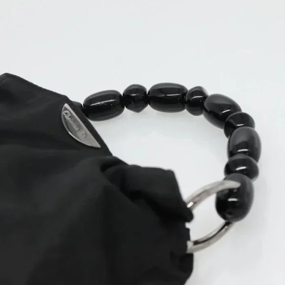 Christian Dior Maris Pearl Hand Bag Nylon Black Silver